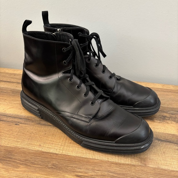 Prada Patent Leather Combat Half Boots Shoes Black Men’s - Picture 1 of 11